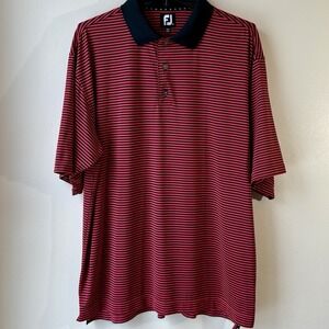 Foot Joy Men's Golf Polo Large Red Black Striped Logo Sports Short Sleeves